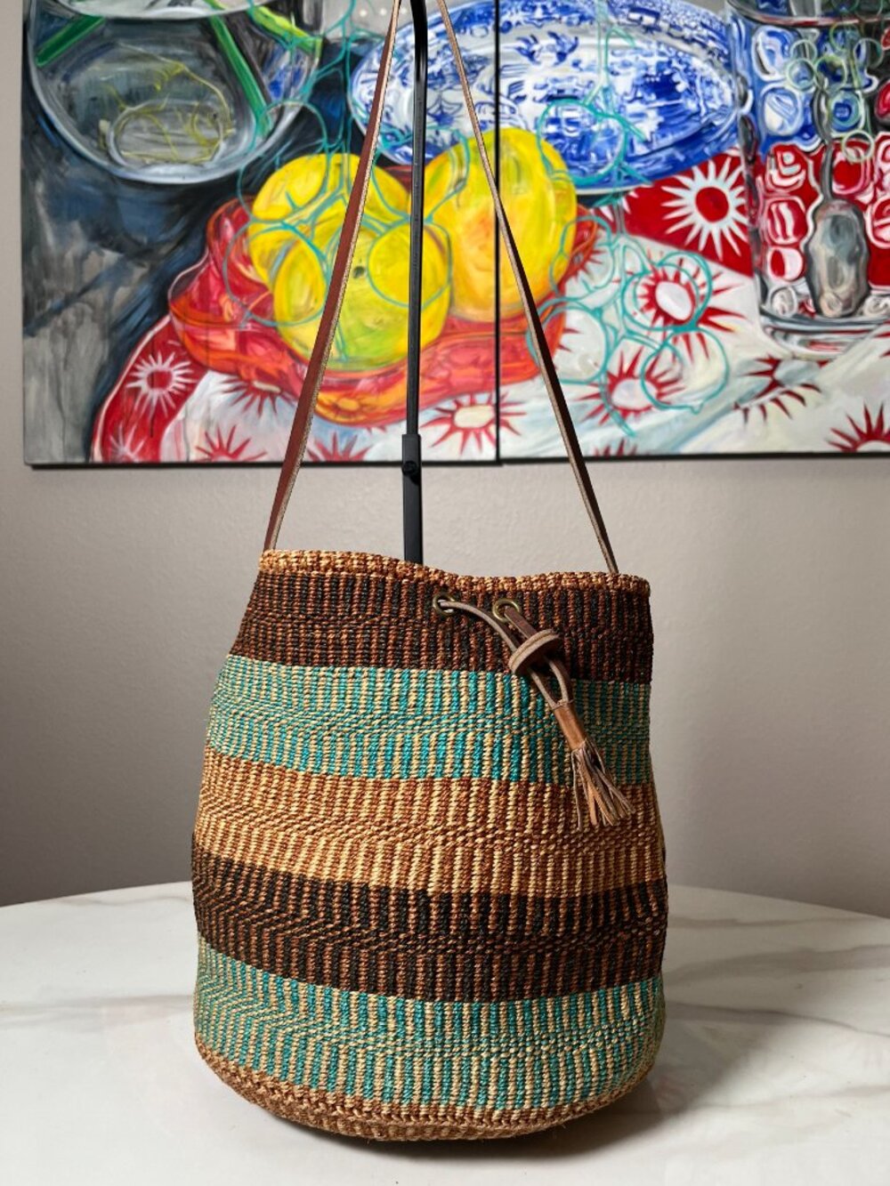 Kenyan Sisal Kiondo Vintage Bucket Bag Fair Trade - Picture 2 of 10
